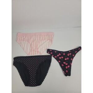 Victoria's Secret PINK Panty Bundle Medium Cherry Polka Dot Striped 3 Pack NEW